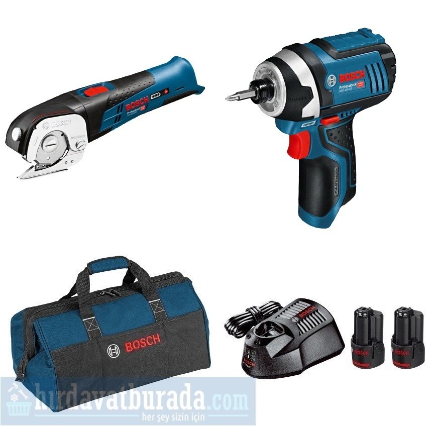 BOSCH GUS 12V-300 Akülü Üniversal Makas + GDR 12V-105 Akülü Darbeli Somun Sıkma