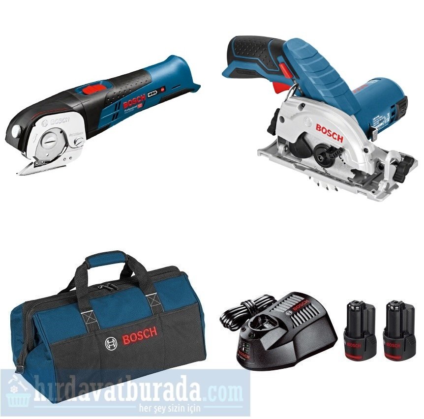 BOSCH GUS 12V-300 Akülü Üniversal Makas + GKS 12V-26 Akülü Daire Testeresi