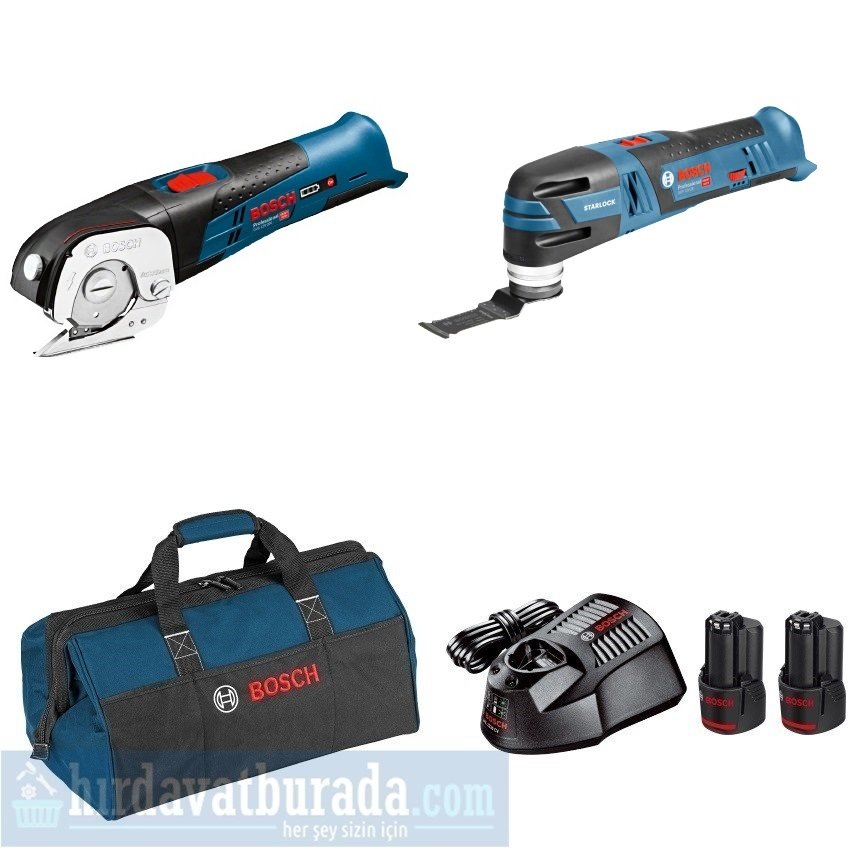 BOSCH GUS 12V-300 Akülü Üniversal Makas + GOP 12V-28 Akülü Çok Yönlü Kesici