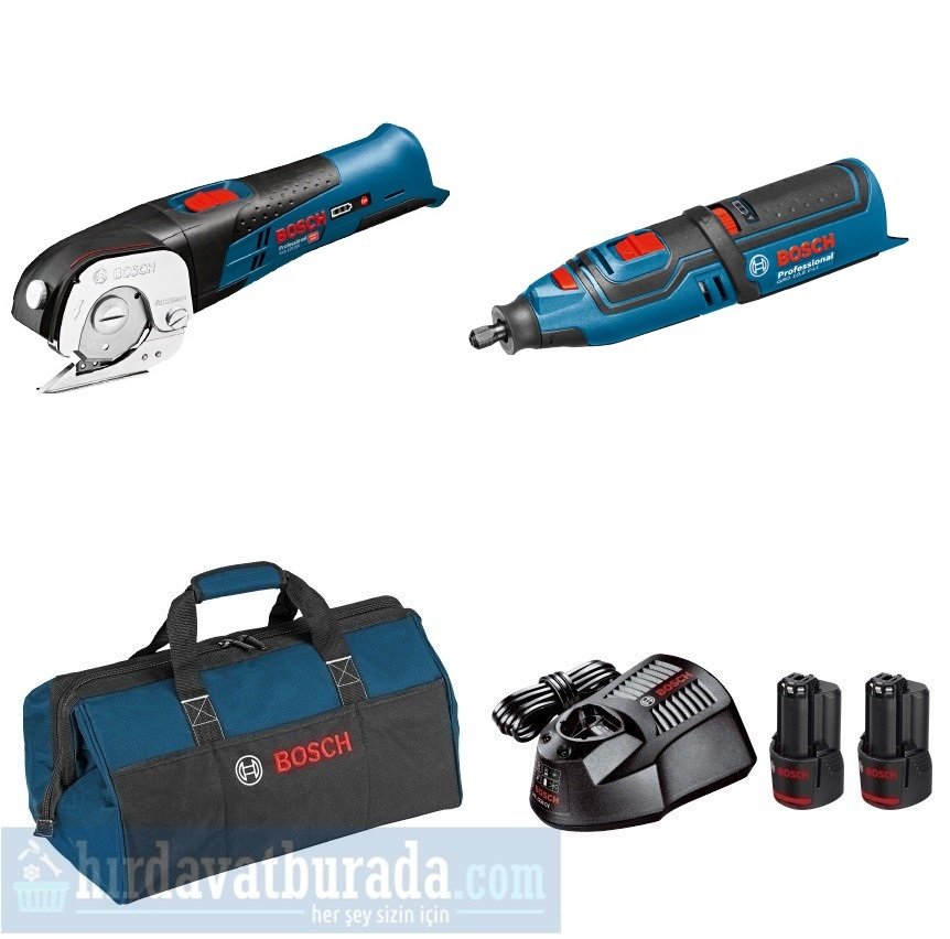 BOSCH GUS 12V-300 Akülü Üniversal Makas + GRO 12V-35 Akülü Çok Amaçlı El Aleti