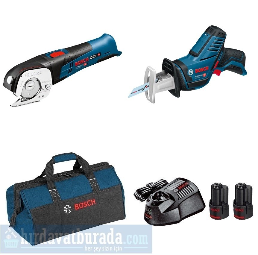 BOSCH GUS 12V-300 Akülü Üniversal Makas + GSA 12V-14 Akülü Panter Testeresi