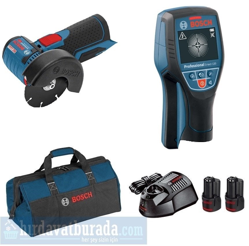 BOSCH GWS 12V-76 Akülü Taşlama Makinası + D-TECT 120 Akülü Duvar Tarama Cihazı