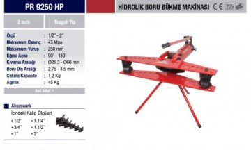 Proter PR 9250 HP 2'' Hidrolik Boru Bükme Makinesi