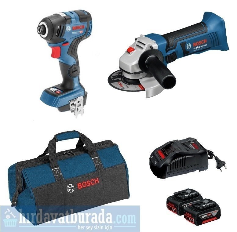 BOSCH GDR 18 V-200 Akülü Darbeli Somun Sıkma + GWS 18-125 V-LI Akülü Taşlama Makinası