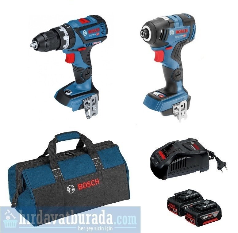 BOSCH GSR 18 V-60 C Akülü Delme / Vidalama + GDR 18 V-200 Akülü Darbeli Somun Sıkma