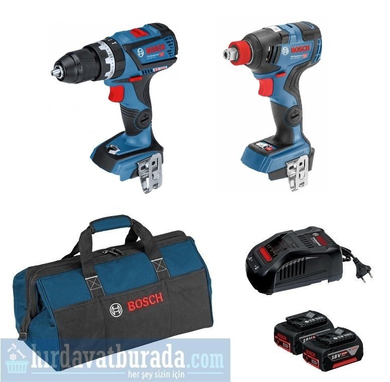 BOSCH GSR 18 V-60 C Akülü Delme / Vidalama + GDX 18 V-200 Akülü Darbeli Somun Sıkma