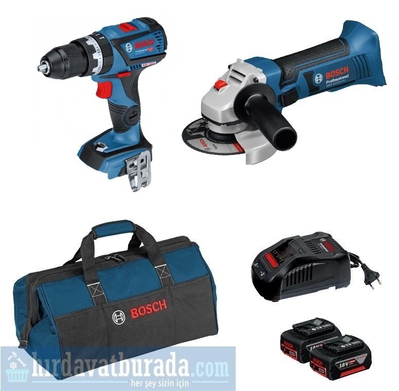 BOSCH GSR 18 V-60 C Akülü Delme / Vidalama + GWS 18-125 V-LI Akülü Taşlama Makinası