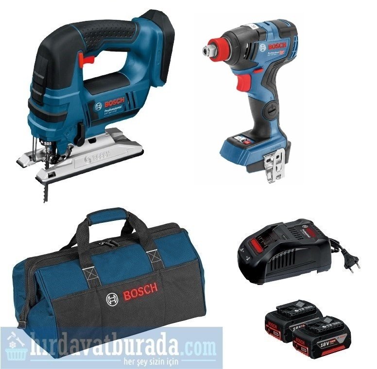 BOSCH GST 18 V-LI B Akülü Dekupaj Testere +  GDX 18 V-200 Akülü Darbeli Somun Sıkma