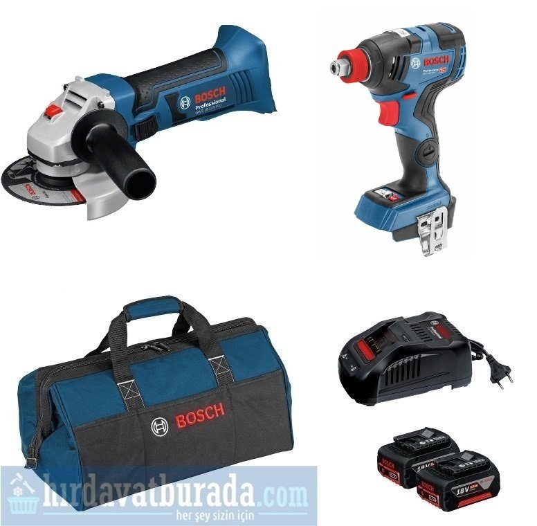 BOSCH GWS 18-125 V-LI Akülü Taşlama Makinası + GDX 18 V-200 Akülü Darbeli Somun Sıkma