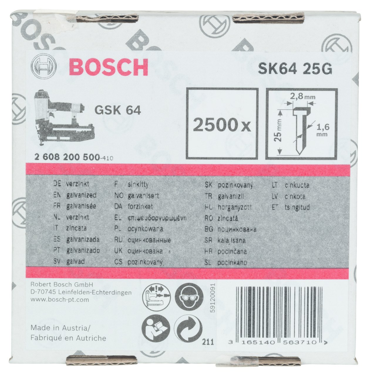 Bosch - GSK 64 Çivisi 25 mm 2500li Galvanizli