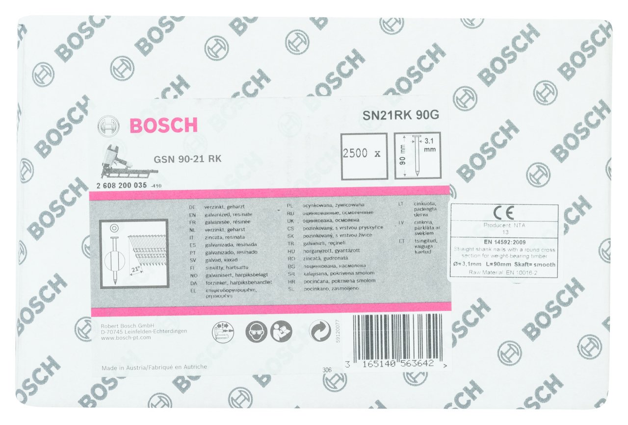 Bosch - GSN 90-21DK Çivi 90mm 2500lü Düz ÇinkoK