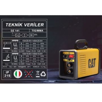 CAT DZ141T 140 Amper TIG LIFT/MMA Çanta Tipi Profesyonel Dijital İnverter Kaynak Makinesi + CAT DX37 Avuç Taşlama