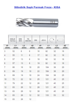 EVAR 844-6.0 MM Silindirik Saplı Parmak Freze - KISA