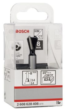 Bosch - Standard Seri Ahşap İçin Çift Oluklu, Sert Metal Kırlangıç Kuyruğu Freze Ucu 8*14*55mm