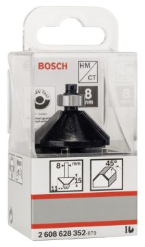 Bosch - Standard Seri Ahşap İçin Çift Oluklu, Sert Metal Bilya Yataklı Pah Açma Frezesi 8*11*45 mm