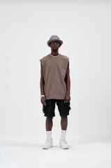 Rollie Basic Oversize Kolsuz Kahverengi T-Shirt