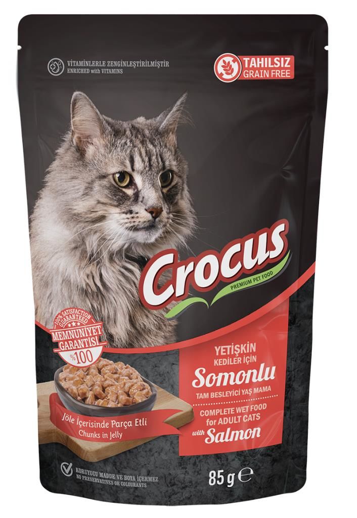 Crocus Tahılsız Kedi Somonlu Pouch Jöleli Yaş Mama 85 G