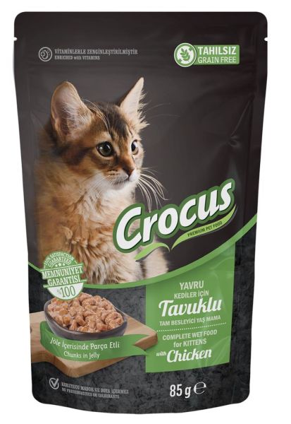 Crocus Tahılsız Yavru Kedi Tavuklu Pouch Jöleli Yaş Mama 85 G