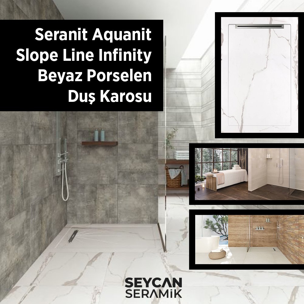 Aquanit Slope Line 80x120 cm İnfinity Beyaz Porselen Duş Karosu