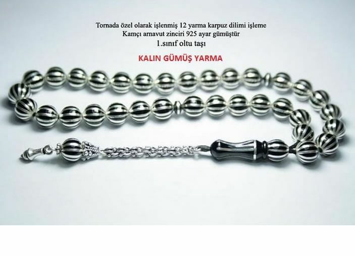 1 Sınıf Kalın 12 Yarma Gümüş El İşçiliği Erzurum Oltu Taşı Tesbih