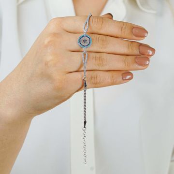 Nazar Tasarımlı Kelepçe Model 925 Ayar Gümüş Kadın Bileklik