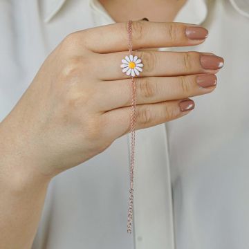 Papatya Tasarımlı Rose Renk 925 Ayar Gümüş Kadın Bileklik