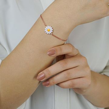 Papatya Tasarımlı Rose Renk 925 Ayar Gümüş Kadın Bileklik