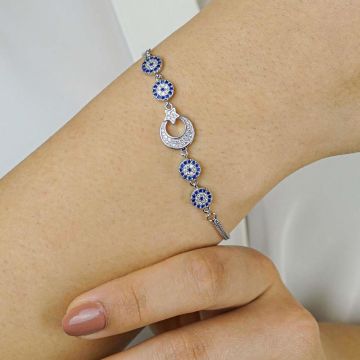Ay Yıldız Nazar Tasarımlı 925 Ayar Gümüş Kadın Bileklik