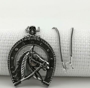 Özel At Nalı Tasarımlı 925 Ayar Gümüş Kolye 60 CM