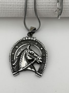 Özel At Nalı Tasarımlı 925 Ayar Gümüş Kolye 60 CM