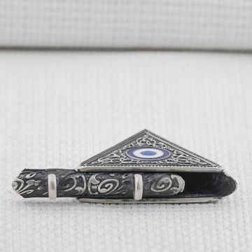 Nazar Boncuğu Tasarımlı  925 Ayar Gümüş Üçgen Muska Kabı