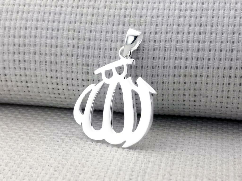 Allah Yazılı Büyük Boy Parlak 925 Ayar Gümüş Kolye Ucu