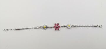 Şık Tasarımlı Papatya ve Pembe Lotus Çiçeği Gümüş Bileklik 17 CM