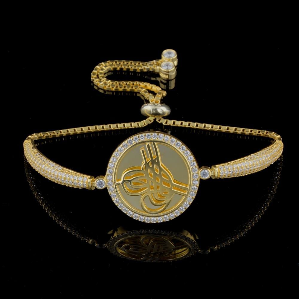 925 Ayar Gümüş Altın Kaplama Osmanlı Tuğralı Bileklik