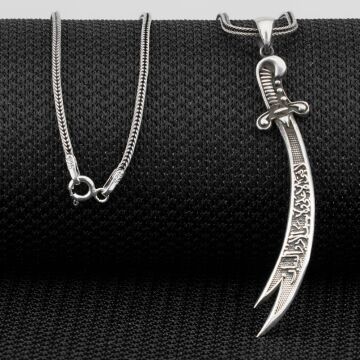 La Feta İlla Ali La Seyfe İlla Zülfikar Yazılı Zülfikar Kılıç Gümüş Kolye