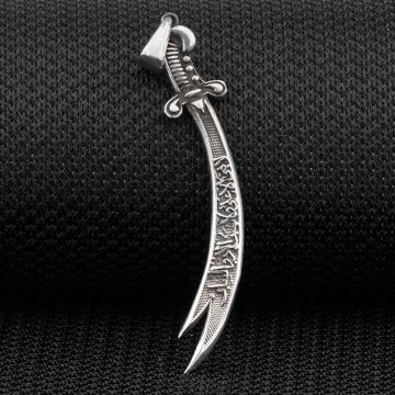La Feta İlla Ali La Seyfe İlla Zülfikar Yazılı Zülfikar Kılıç Gümüş Kolye Ucu