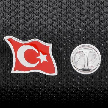 Şanlı Türk Bayrağı Ay Yıldız 925 Ayar Gümüş Rozet Yaka İğnesi
