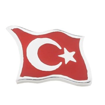 Şanlı Türk Bayrağı Ay Yıldız 925 Ayar Gümüş Rozet Yaka İğnesi