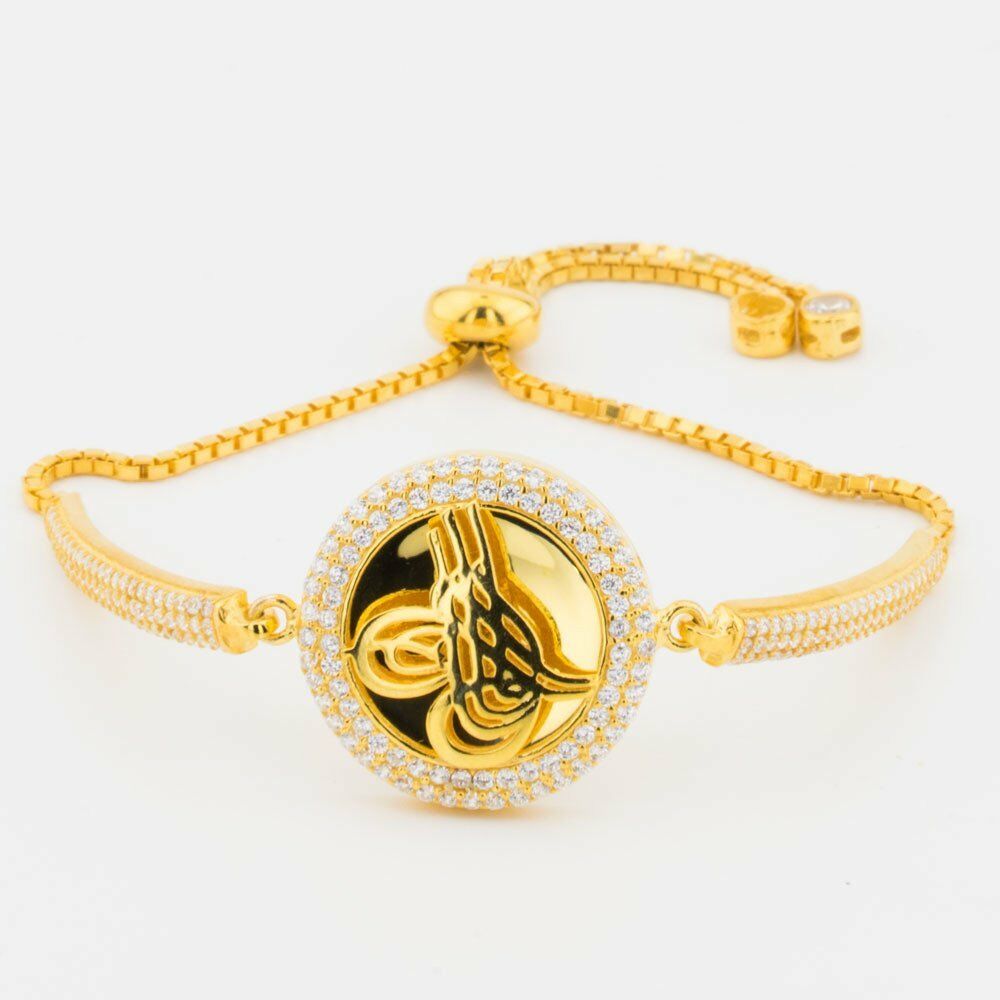 925 Ayar Gümüş Altın Kaplama Osmanlı Tuğrası Asansörlü Bileklik
