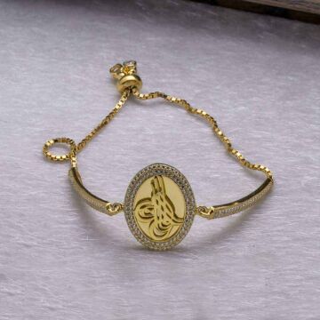 925 Ayar Gümüş Altın Yaldızlı Osmanlı Tuğralı  Asansörlü Bileklik