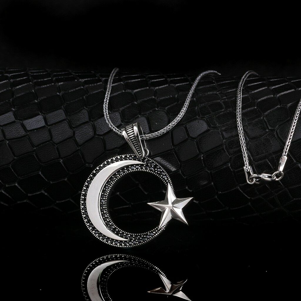 925 AYAR GÜMÜŞ MİKRO TAŞLI AYYILDIZ MODEL MADALYON KOLYE