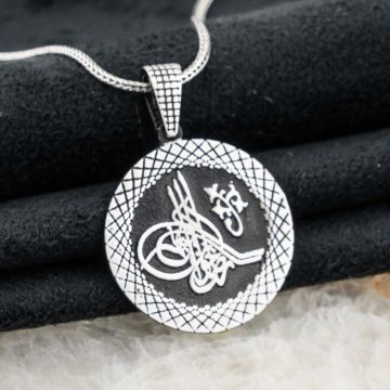 925 Ayar Gümüş Osmanlı Tuğralı Erkek Gümüş Kolye