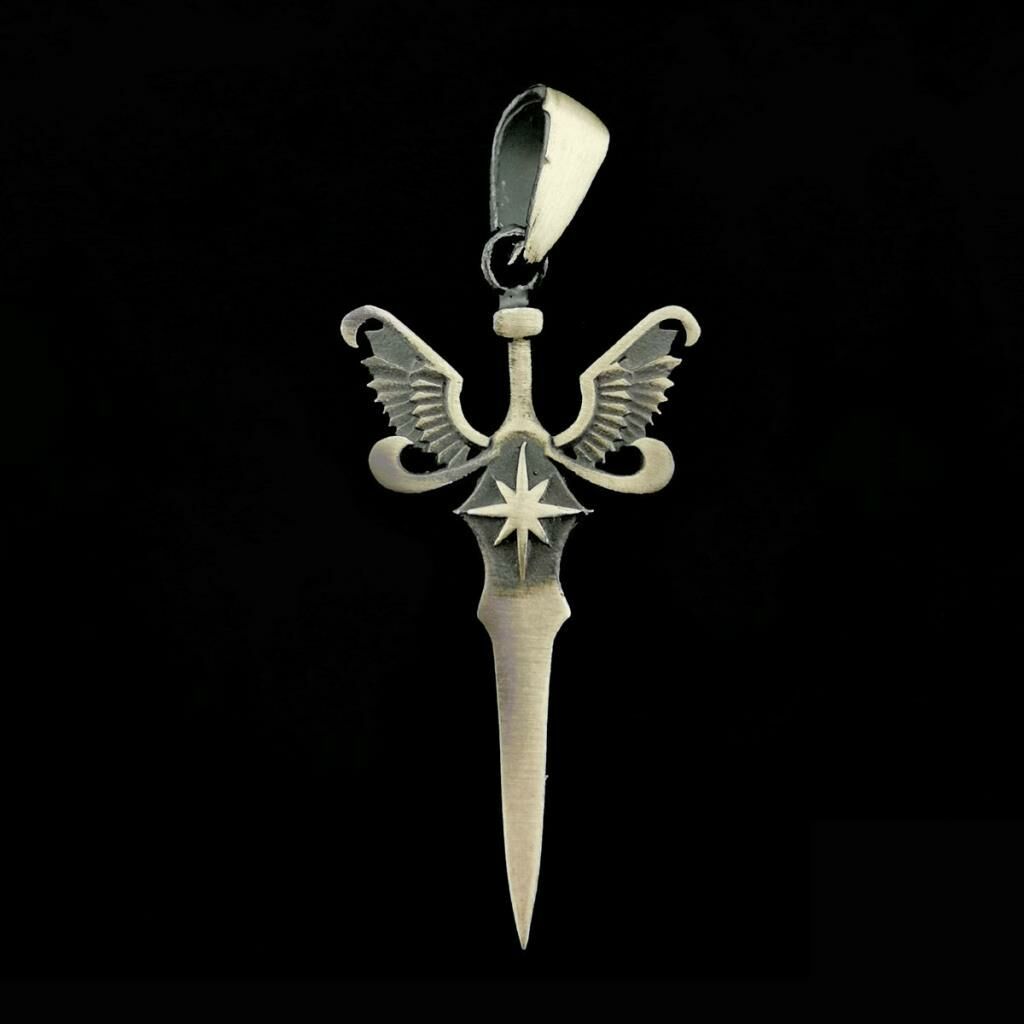 Melek Kanatlı Kılıç Tasarımlı 925 Ayar Gümüş Ucu