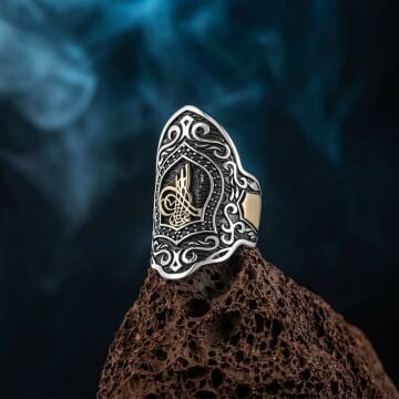 Osmanlı Tuğra Tasarımlı 925 Ayar Gümüş Baş Parmak Zihgir Yüzüğü