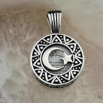 Ayyıldız Tasarımlı Cevşeni Kebir Dua Yazılı 925 Ayar Gümüş Kolye Ucu