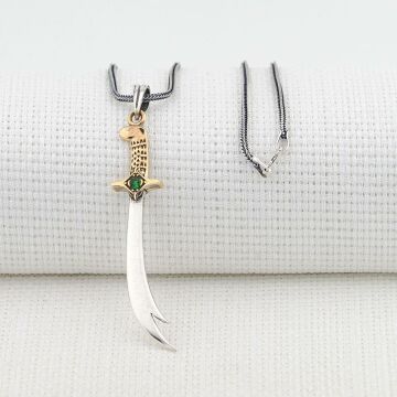 Hz Ali Zülfikar Kılıç Tasarımlı Yeşil Taşlı Kalın Zincirli 925 Ayar Gümüş Kolye
