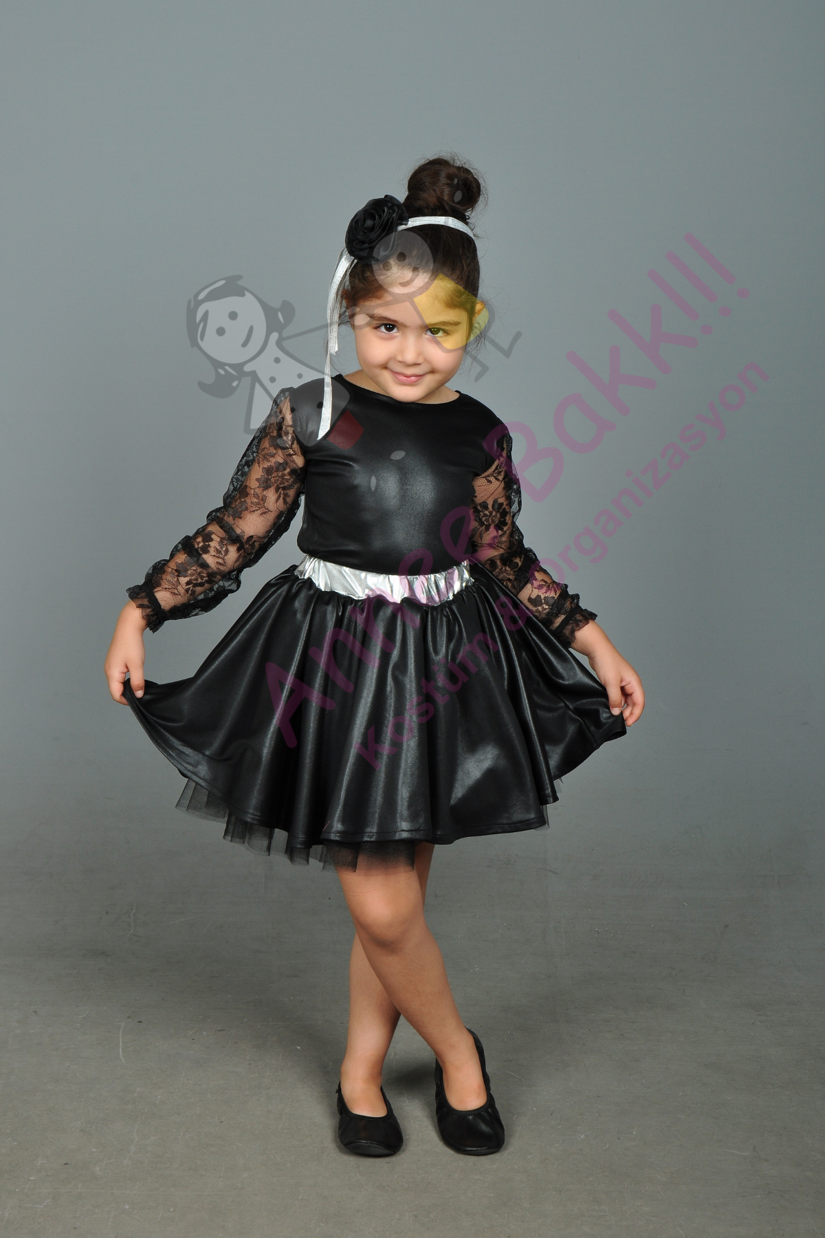 Siyah Renk Modern Dans Kostümü, Tüllü Kız Çocuk Dans Kostümü, Hızlı Kargo