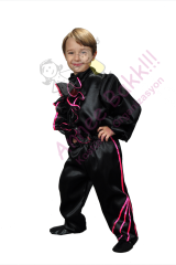 Siyah Renk Fırfırlı Erkek Dans Kostümü, Fırfırlı Modern Dans Kıyafeti, Hızlı Kargo