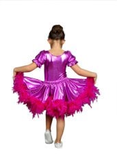 Fuşya Renk Tüylü Dans Kostümü, Kız Çocuk Dans Kostümü, Hızlı Kargo