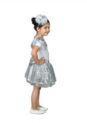 Gümüş Renk Dans Etek Takımı, Kız Çocuk Dans Kostümü, Pullu Dans Kıyafeti